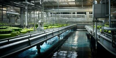 industriel Eaux usées traitement plante dans le processus de purification l'eau avant il est déchargé. ai généré photo