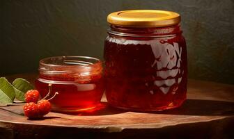 fermer de une pot de Confiture. ai généré photo