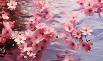 une de haut en bas vue capturer le fascinant ondulations et mouvements de teinté en rose l'eau. ai généré photo