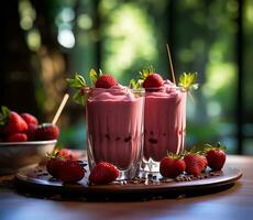 fraise smoothie dans une verre. ai généré photo