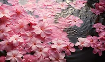 une de haut en bas vue capturer le fascinant ondulations et mouvements de teinté en rose l'eau. ai généré photo