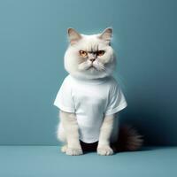 une chat dans une blanc T-shirt pour maquette . génératif ai photo