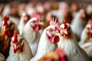 poulet ferme avec beaucoup en bonne santé poulet et Frais œufs, ai génératif photo