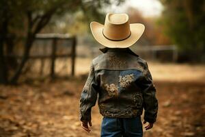 retour vue capable cow-boy garçon. produire ai photo