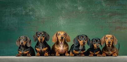 teckels séance sur vieux mur arrière-plan, bannière idée pour monde animal journée. ai généré photo