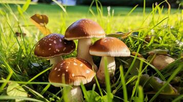 forêt champignons dans une clairière. ai généré. photo