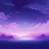 violet nuit paysage, image de nature, ciel, montagnes. génératif ai photo
