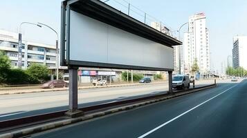 La publicité moquer en haut Vide panneau d'affichage avec copie espace pour votre texte contenu Publique information planche panneau d'affichage Vide pour Extérieur La publicité affiche photo