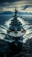 militaire doublure à mer avec des hélicoptères et navires de guerre photo
