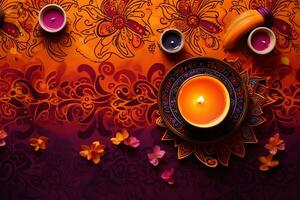 sur le thème de Diwali nappe de table diwali arrière-plan, ai généré photo