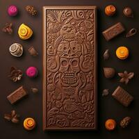 Chocolat bar tableta de Chocolat mexicain dia de muertos journée de le mort aquarelle frontière , ai généré photo