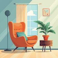 brillant intérieur illustration, moderne fauteuil dans plat style. génératif ai photo