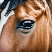 ai généré contenu. gracieux élégance une les chevaux œil dans fermer photo