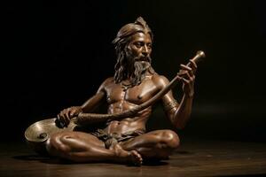 bronze sculpture de une sage sauge avec une chofar. ai généré. photo