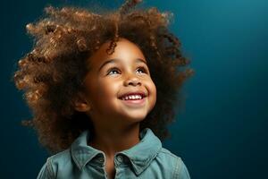 ai généré studio portrait de mignonne peu frisé africain fille sur différent couleurs Contexte photo