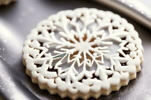 délicat flocon de neige biscuit timbres pour de fête pâtisserie. ai généré. photo