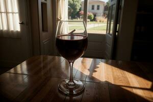 captivant verre de du vin une jouer de lumière et ombres. ai généré. photo