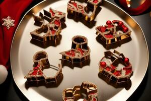 Père Noël s traîneau biscuit coupeurs brillant et de fête. ai généré. photo