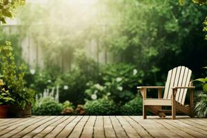 Naturel jardin en bois meubles Contexte. produire ai photo