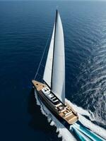 luxueux voile yacht glissement sur le bleu mer. ai généré. photo