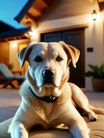 se détendre et se détendre une chien amical vacances à une serein station balnéaire. ai généré. photo