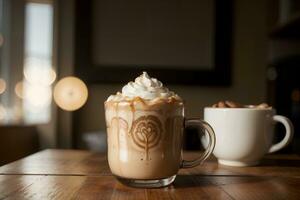 tentant élixir capturer le essence de une chaud latté macchiato. ai généré. photo