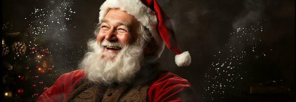 ai généré portrait de Beau souriant homme dans Père Noël claus portant photo