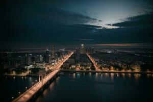 illuminé métropole capturer le vibrant paysages urbains à nuit. ai généré. photo