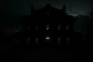 sinistre hanté maison à nuit par James bois noir. ai généré. photo