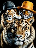 chapeau attitude le royal trio de Lion Loup et tigre. ai généré. photo