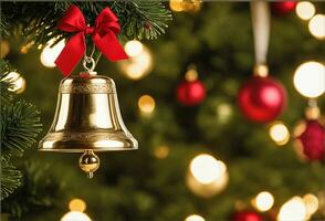 décoré Noël arbre avec balle, cloche et beaucoup plus. ai génératif photo