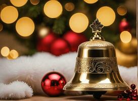 Noël fête avec décoré balle, cloche, et arbre. ai génératif photo