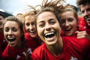 Espagnol femelle football joueur célébrer une la victoire. ai génératif photo