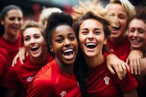 Espagnol femelle football joueur célébrer une la victoire. ai génératif photo