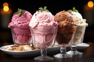 monde célèbre la glace crème délices. satisfaire votre sucré les envies. ai génératif photo