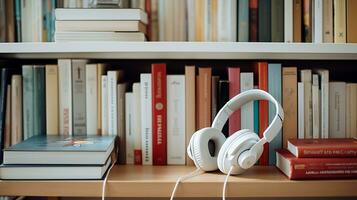 dessus de la table l'audio excellence casque sur une nettoyer ordinateur table photo