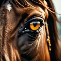 ai généré contenu. gracieux élégance une les chevaux œil dans fermer photo