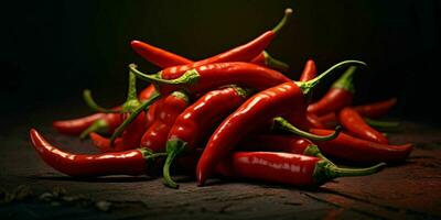 Frais rouge Cayenne poivre avec l'eau gouttelettes. génératif ai photo