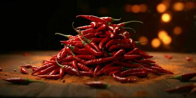 Frais rouge Cayenne poivre avec l'eau gouttelettes. génératif ai photo