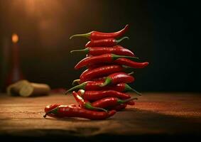 Frais rouge Cayenne poivre avec l'eau gouttelettes. génératif ai photo