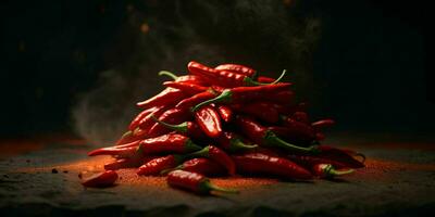 Frais rouge Cayenne poivre avec l'eau gouttelettes. génératif ai photo