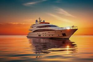 luxe yacht voile dans chaud des eaux sur Nouveau ans veille Contexte avec vide espace pour texte photo