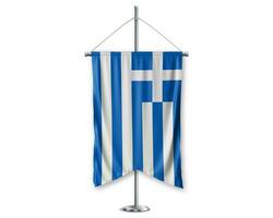 Grèce en haut fanions 3d drapeaux sur pôle supporter soutien piédestal réaliste ensemble et blanc Contexte. - image photo