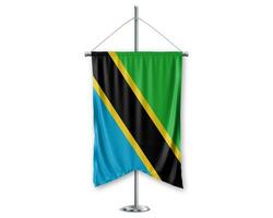 Tanzanie en haut fanions 3d drapeaux sur pôle supporter soutien piédestal réaliste ensemble et blanc Contexte. - image photo