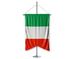 Italie en haut fanions 3d drapeaux sur pôle supporter soutien piédestal réaliste ensemble et blanc Contexte. - image photo