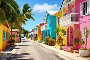 coloré Maisons dans st. augustin, Floride, uni États, coloré Maisons sur le tropical île de la barbade, ai généré photo