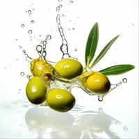 Frais Olives et olive pétrole pour en bonne santé cuisson, ai généré photo