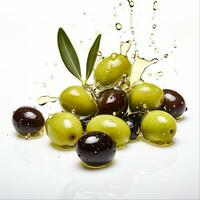Frais Olives et olive pétrole pour en bonne santé cuisson, ai généré photo