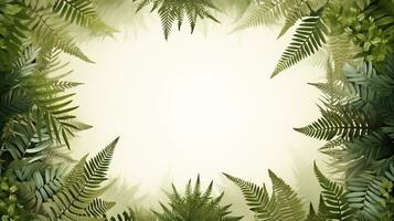 élégant fougère feuille carré Cadre illustration botanique verdure décoratif conception, ai généré photo