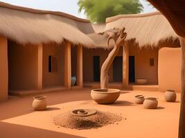 traditionnel maison avec traditionnel marocain village, 3d rendre photo